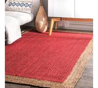 Mrida Weave Handmade Braided Natural Jute Oval Shape Area Rug,Floor Carpet Rug,Bed Side,Center Table Carpet-Inner Red-9 X 12 Runner (270 cm x 360 cm)