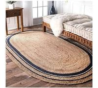 Mrida Weave Handmade Eco-Friendly Jute Rug with Dual-Tone Blue Frame - Rustic Handwoven Floor Carpet for Home,Office,Dining Room,Entryways- 3 x 5 Feet Oval (91 cm x 152 cm)