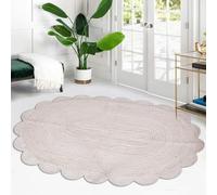 Mrida Weave Handwoven Scalloped Jute Area Rug - Natural Floor Carpet Mat for Living Room, Bedroom, Dining & Entryway Home Décor- 9x12 Feet Oval (274 cmx366 cm) - White