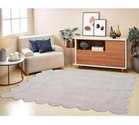 Mrida Weave Handwoven Scalloped Jute Area Rug - Natural Floor Carpet Mat for Living Room, Bedroom, Dining & Entryway Home Décor- 4x7 Feet (122 cmx213 cm) - White