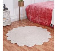 Mrida Weave Handwoven Scalloped Jute Area Rug - Natural Floor Carpet Mat for Living Room, Bedroom, Dining & Entryway Home Décor- 10x10 Feet Round (305 cmx305 cm) - White