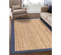 Mrida Weave Indian Handmade Braided Navy Blue Border with Inner Jute Area Rug-Floor Carpet -Bed Side Runner Rug-Home Decor Center Table Carpet - 6 x 8 Feet (180 cm x 240 cm)