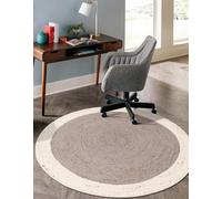 Mrida Weave Indian Handmade Braided White Border with Inner Gray Jute Area Rug-Floor Carpet -Bed Side Runner Rug-Home Decor Center Table Carpet - 2 x 2 Feet Round (60 cm x 60 cm)