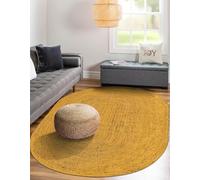 Mrida Weave Indian Handmade Braided Yellow Jute Area Rug-Floor Carpet -Bed Side Runner Rug-Home Decor Center Table Carpet - 5 x 7 Feet Oval (150 cm x 210 cm)