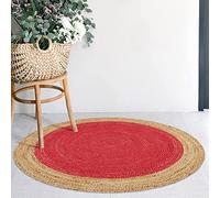 Mrida Weave Indian Handmade Hand Crafted Inner Red Natural Jute Area Rug- Outdoor Carpet- -Farmhouse RugSize - 9 x 9 Feet Round (270 cm x 270 cm)
