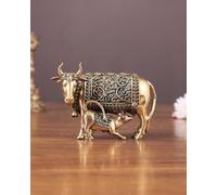 Mridaya Premium Brass Kamdhenu Cow & Calf Statue - 5 CM Intricately Crafted Holy Cow Idol of Wishes & Desires | Symbol of Mother-Child Love (Vatsalya) | Housewarming Gift & Home Temple Decor