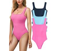 MRIGNT Women's Bodysuits, Ribbed Seamless Bodysuit for Women, Sleeveless Shapewear Tank Top for Tummy Control, Sexy Body Sculpting Woman Clothes Suits 3 Pack, Navy+blue+pink, Small