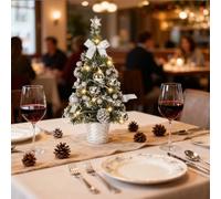 Mrinb 45CM Artificial Mini Christmas Tree with Battery Operated LED Lights, Includes Star, Baubles, Bows, Pine Cones, Tabletop Xmas Decor for Home, Office, Bar(Silver)