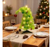 Mrinb 45CM Artificial Whimsical Mini Christmas Tree with Battery Operated LED Lights, Includes Baubles, Drooping Tip Tabletop Xmas Decor for Home, Office, Shop