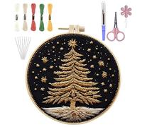 Mrinb Christmas Embroidery Kits, Embroidery Kits for Beginners with Christmas Tree, Cross Stitch Kits with Embroidery Hoop, Needle Threader, Embroidery Floss and Instruction
