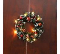 Mrinb Christmas Wreaths for Front door with Lights, Christmas Wreath Garlands with Battery Powered Christmas Door Wreaths Hanging Garland Indoor Outdoor Christmas Decorations Red-25cm