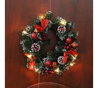 Mrinb Christmas Wreaths for Front door with Lights, Christmas Wreath Garlands with Battery Powered Christmas Door Wreaths Hanging Garland Indoor Outdoor Christmas Decorations Red-30cm