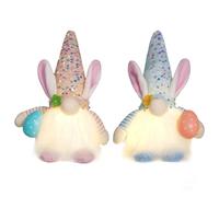 Mrinb Easter Rabbit Ornament with Light, Easter Gonks Gnomes Handheld Easter Egg with Sequin Hat, Easter Faceless Dwarf with Bunny Ears, Handmade Plush Knitted Doll Easter Gifts