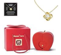 Mrinb Eternal Rose with Necklace Apple Gift Box, with Four-leaf Clover Necklace and To my loveing Mom Card, Ladies Romantic Gifts for Valentine's Day for Mum on Her Birthday