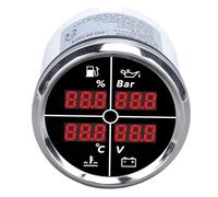 Mrisata Car Voltage Gauge Electrical Voltmeter 52mm 4 in 1 Digital Boat Gauge with Red Backlight, Oil Pressure Fuel Level Water Temperature Voltmeter for Marine Yacht RV (81000329 Silver Bezel Black