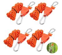 Mritrit 4 Tent Guy Ropes with Pulley, 4m Adjustable Ratchet Ropes With Tensioner, Heavy Duty Guide Rope Ratchet with Quick Release for Camping Sun Sail Awning Grow Light Hangers, Orange