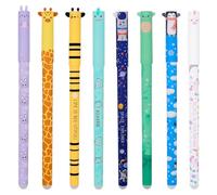 Mritrit 8 Colors Erasable Pens, Cute Pens with 0.5mm Tip, Rub Out Pens Animal Design, Gel Ink Rollerball Pen with Thermosensitive Erase for Christmas, Birthday, Office Stationery Lovers