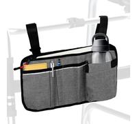 Mritrit Zimmer Frame Bag, Wheelchair Bag with Cup Holder, Waterproof Armrest Pouch with Multiple Pockets Reflective Strip, Walker Organizer for Elderly Rollator Mobility Scooter Grey
