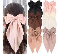 MRJ 6 Pcs Silky Satin Hair Bows Big Hair Ribbons for Women Large Hair Clips for Girls Hair Accessories Barrettes Metal Clips Bowknot Aesthetic