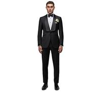 Mrjitor Men's Formal Dinner Casual Suit Two Pieces One Button Shawl Lapel Tuxedo Black