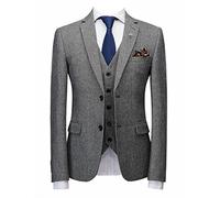 Mrjitor Men's Tweed Blazer Two Buttons Jacket for Party Business Groom Notch Lapel Coat Grey