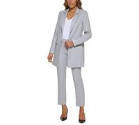 Mrjitor Women's Herringbone Suit Long Jacket & Pants Two Pieces Set for Wedding Homecoming Banquet Light Gray