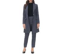 Mrjitor Women's Small Plaid Suit Long Jacket One Button Tuxedos Pants Two Pieces Set Wedding Formal Party Navy Blue