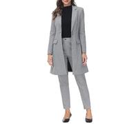 Mrjitor Women's Small Plaid Suit Long Jacket One Button Tuxedos Pants Two Pieces Set Wedding Formal Party Gray