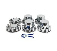 MRJLK 33mm Axle Cover Chrome ABS Flat Top Hub Cover Kit with 33mm Thread-on Lug Nut Covers 2 Front and 4 Rear Axle Wheel Covers and Removable Center Caps for Semi Trucks, Trailer (2 Front and 4 Rear)
