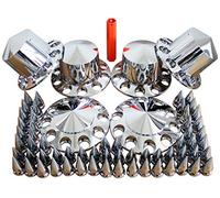 MRJLK Chrome ABS Complete Axle Cover Set with Hub Caps and 33mm Screw-On Spiked Lug Nut Covers for Semi Trucks (2 Front and 4 Rear)