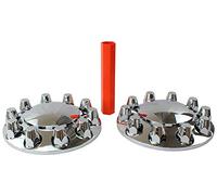 MRJLK Chrome ABS Complete Axle Cover Set with Standard Hub Caps and 33mm Screw-On Lug Nut Covers for Semi Trucks (2 Front)