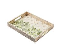 MRKU Fruit Basket Modern Tea Tray Breakfast Serving and Platter,Rectangular Hand-Painted Shell Stitching Snack