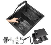 MRKU Kitchen Sink Unit Concealed,With Cover and Pull-Out Faucet,Concealed Stainless Steel,for Small,RV Preparation Bar A,45 x 38cm