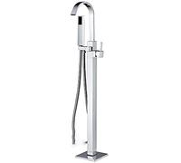 MRKU Waterfall Single Handle Floor Mount Tub Filler Brass Freestanding Bath Taps with 360° Swivel Spout,Brushed Nickel Decoration