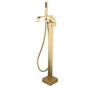 MRKU Waterfall Single Handle Floor Mount Tub Filler Brass Freestanding Bath Taps with Handheld 360° Swivel Spout