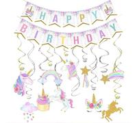 Mrltau 10 Piece Unicorn Hanging Swirls with Happy Birthday Banner for Unicorn Theme Kid's Birthday Decorations, Unicorn Birthday Decorations for Girls and Boys