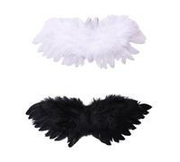 Mrltau 2 Pcs Angel & Devil Wings Lace Set For Vinyl Plush Toy, 25 X 10 Cm,For Vinyl Plush Toy Clothes Accessories (White+Black)