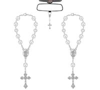 Mrltau 2 Pcs Car Rosary Hanging Ornament St Christopher for Car, Car Mirror Hanging Accessories, Lucky Charm St Christopher Travel Gift, Car Mirror Hanging Decorations, New Driver Gift