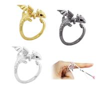 Mrltau 3 Pcs Dragon Crochet Ring Finger, Metal Crochet Ring, Knitting Accessory