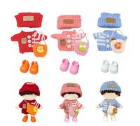 Mrltau 3 Set Cute Doll Clothes for 15/17 cm Vinyl Plush Doll, Knitted Outfit with Cardigan Sweater, Hat, Mini Purse and Shoes, Lovely Doll Accessories