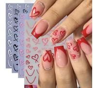 Mrltau 3D Nail Stickers Hearts, 4 Sheets Nail Sticker Set, Valentine's Day Nail Design Accessories, Easy Application DIY Nail Art for Women and Girls