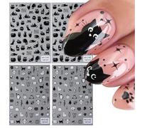 Mrltau 4 Leaves Cat nail Stickers Self-Adhesive, Nail Art, Halloween