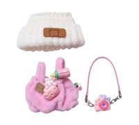 Mrltau Cute Baby Casual Stile Clothes For Vinyl Plush Toy Keychain Doll, With Knitted Beanie & Plush Overalls & Camera Deco, Outfit Accessories for Vinyl Plush Toys Blind Box(pink)