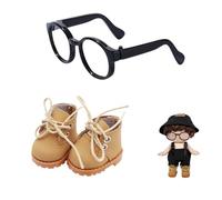Mrltau Intellectual Style Doll Clothes Accessory Set: Black Round Glasses & Classic Sneakers for 15/17 cm Vinyl Plush Doll, Casual Scholarly Look(Yellow)