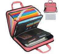 MRLUK Accordian File Organizer with Handle,26 Pockets Expanding File Folder, Portable Cloth Document Organizer Accordion File Keeper for Letter Size / A4 File, for Office, School-Black (PU-Pink)