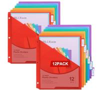 MRLUKwin 12 Pack Binder Dividers with 56 Customizable Labels, 3 Hole Punch Plastic File Dividers for 3 Ring Binders, Letter Size, Multicolor Tabs for Office School Home(12)