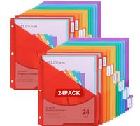 MRLUKwin 24Pack Binder Dividers with 56 Customizable Labels, 3 Hole Punch Plastic File Dividers for 3 Ring Binders, Letter Size, Multicolor Tabs for Office School Home(24)