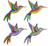 MrMrKura 4 Pack Metal Hummingbird Wall Art Decor, 3D Colorful Hummingbird Wall Sculpture, Metal Hand-Made Bird Ornaments for Garden Yard Patio Balcony Decorations
