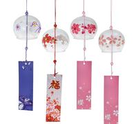 MrMrKura 4 Pcs Japanese Wind Chimes, Decorative Glass Wind Chimes with Label for Outside Flower Wind Bells Pendants for Indoor Garden Backyard Home Decor (Sakura)