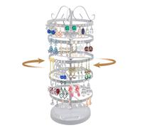 MrMrKura 5 Tiers Rotating Earring Holder Organizer, Adjustable Earring Stand Organizer with 220 Holes, Metal Jewelry Display Stand for Women (White)